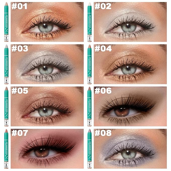GADMLURY 8Pcs Pink Eyeshadow Stick, Eye Brightener Stick Built-in Blender Brush, Shimmer Creamy Eye Shadow Makeup, Waterproof Long Lasting Glitter Highlighter Eye Liner Pencil (4PCS A)