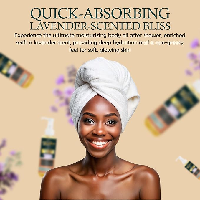 OilnGlow 100% Natural Hydrating Body Oil After Shower, Non-Greasy Moisturizing Body Oils For Women, & Men Dry Skin 5.07 fl oz/150ml- Lavender Scent