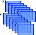 Sinzip 12 Pieces Zipper Nylon Mesh Pouch, Mesh Cosmetic Bags Makeup Bags Pencil Case, Multipurpose Travel Bags for Cosmetic School Office Supplies and Travel Accessories (Blue, A5) (WB06)