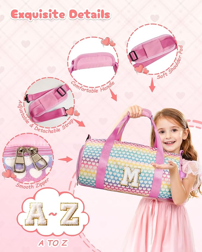 Christmas Gifts for Grandkids, Girls Travel Duffel Bag, Kids Initial Overnight Bags with Shoe Compartment, Personalized Weekender Bag with Makeup Pouch, Gift for 8 Year Old Girl (Letter S)