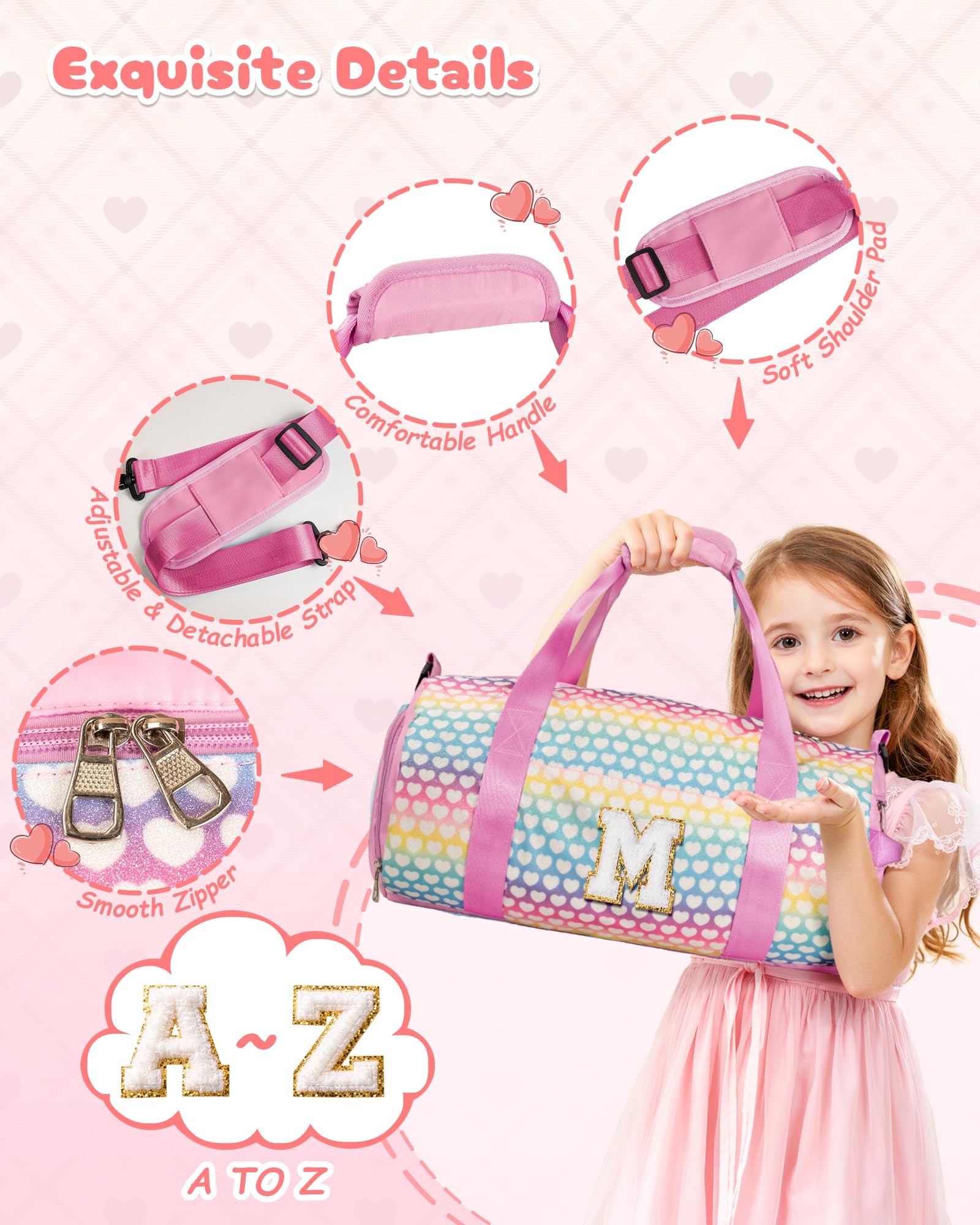 Vogewood Birthday Gift for Girls, Kids Sparkly Glitter Initial Duffle Bag