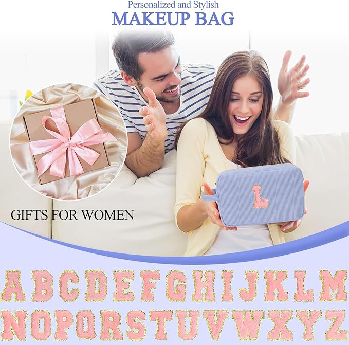 Sernaxi Personalized Initial Makeup Bag Trendy Stuff Corduroy Cosmetic Bag Travel Toiletry Bag, Valentine’s Day Gift Makeup Organizer Case & Makeup Pouch for Women Teen Girls Mom Girlfriend Wife