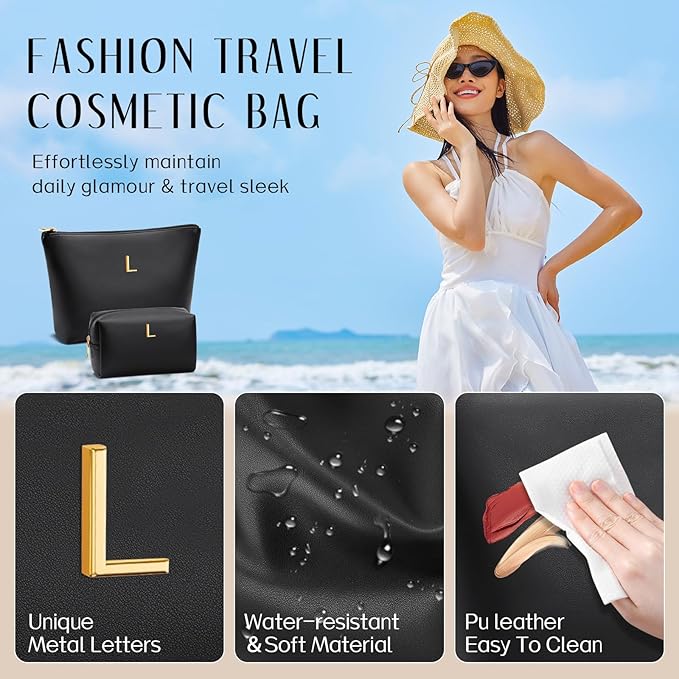 CLOUDWINGS Gifts for Women Girls Personalized Initial Travel Makeup Bag