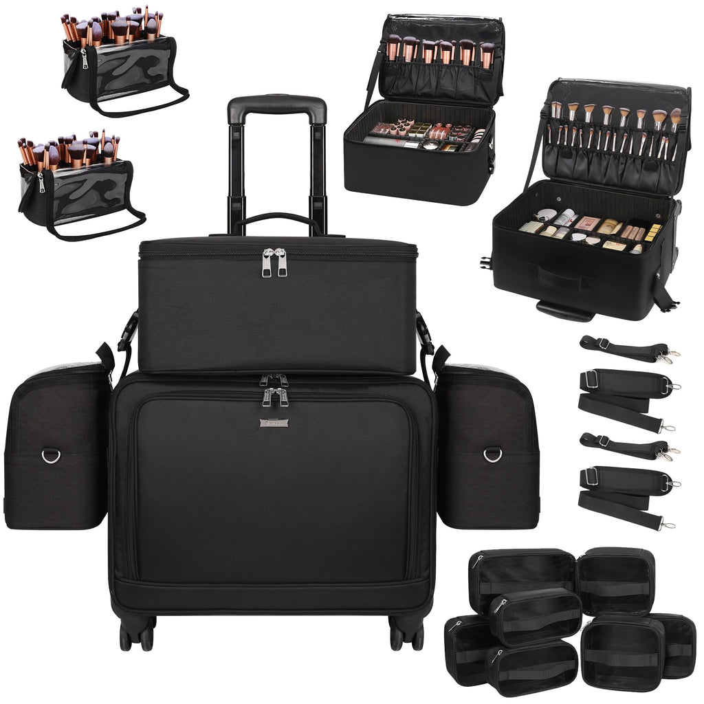 TANTO Rolling Makeup Train Case, Pro Cosmetology Case on Wheels 4 in 1