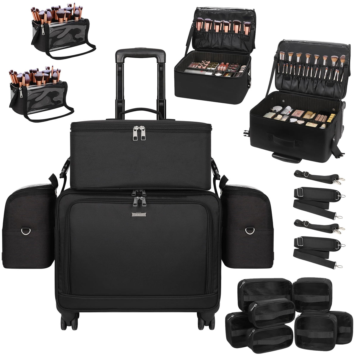 TANTO Rolling Makeup Train Case, Pro Cosmetology Case on Wheels 4 in 1