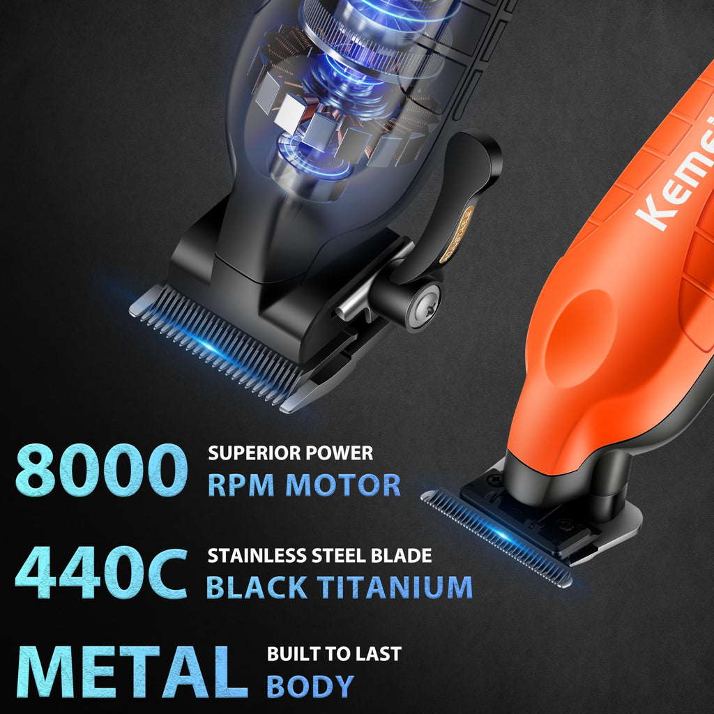 KEMEI KM-2293 3-Piece Cordless Barber Kit with Foil Shaver, Orange