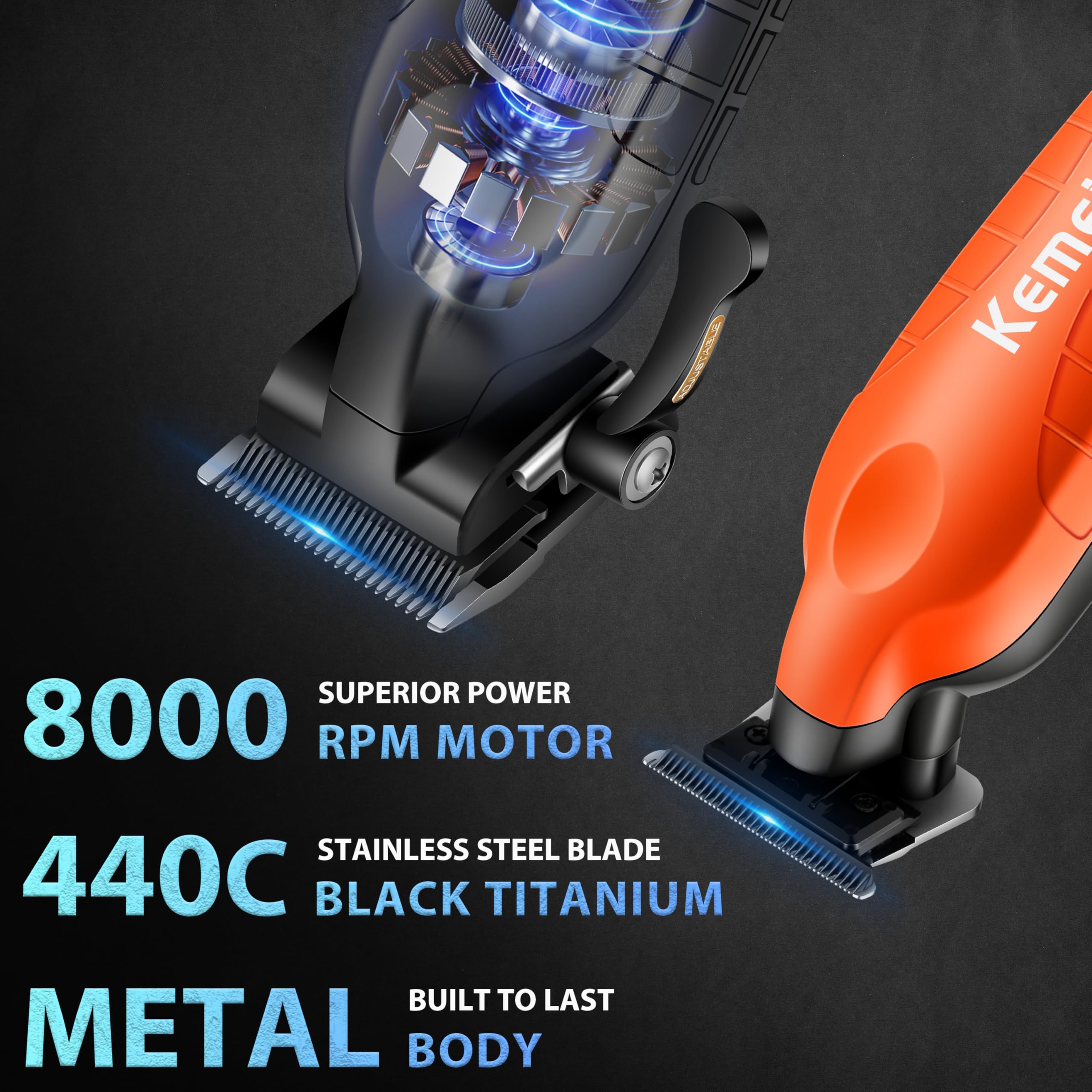 KEMEI KM-2293 3-Piece Cordless Barber Kit with Foil Shaver, Orange