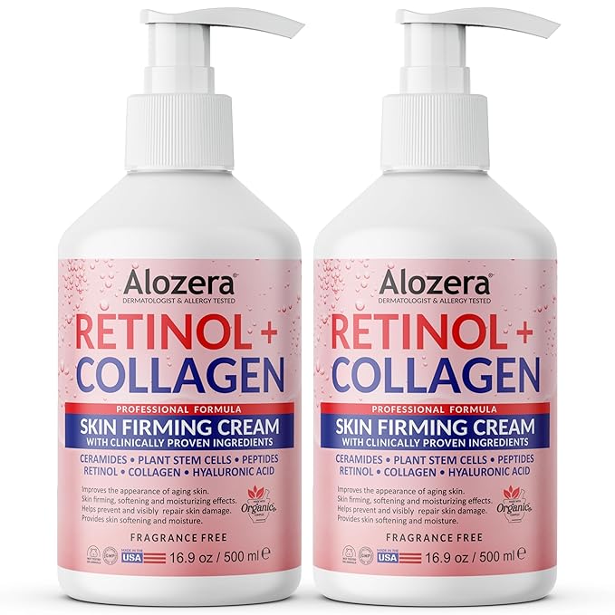 Alozera Firming Body Lotion with Retinol & Collagen, Anti-Aging Body Moisturizer Cream for Crepey Skin, Improves Skin Elasticity, Lightweight & Fast Absorbing, No Added Fragrance, 16.9 Ounce (2-Pack)