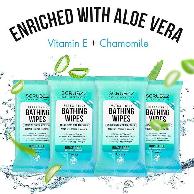 Extra Large Body Wipes for Adults Bathing No Rinse - 120 Ultra Thick Disposable Shower Wipes for Men, Women & Elderly - Great for Gym, Camping, Post Surgery