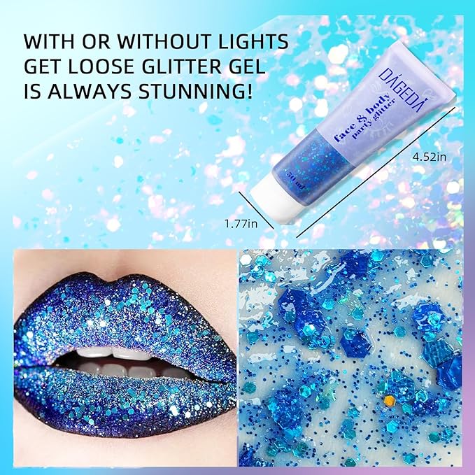 DAGEDA Blue Body Glitter Gel, Sparkly Hair Face Glitter Makeup Accessories