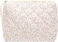 Quilted Makeup Pouch for Women, Travel Cosmetic&Toiletry Bag,Floral Pink