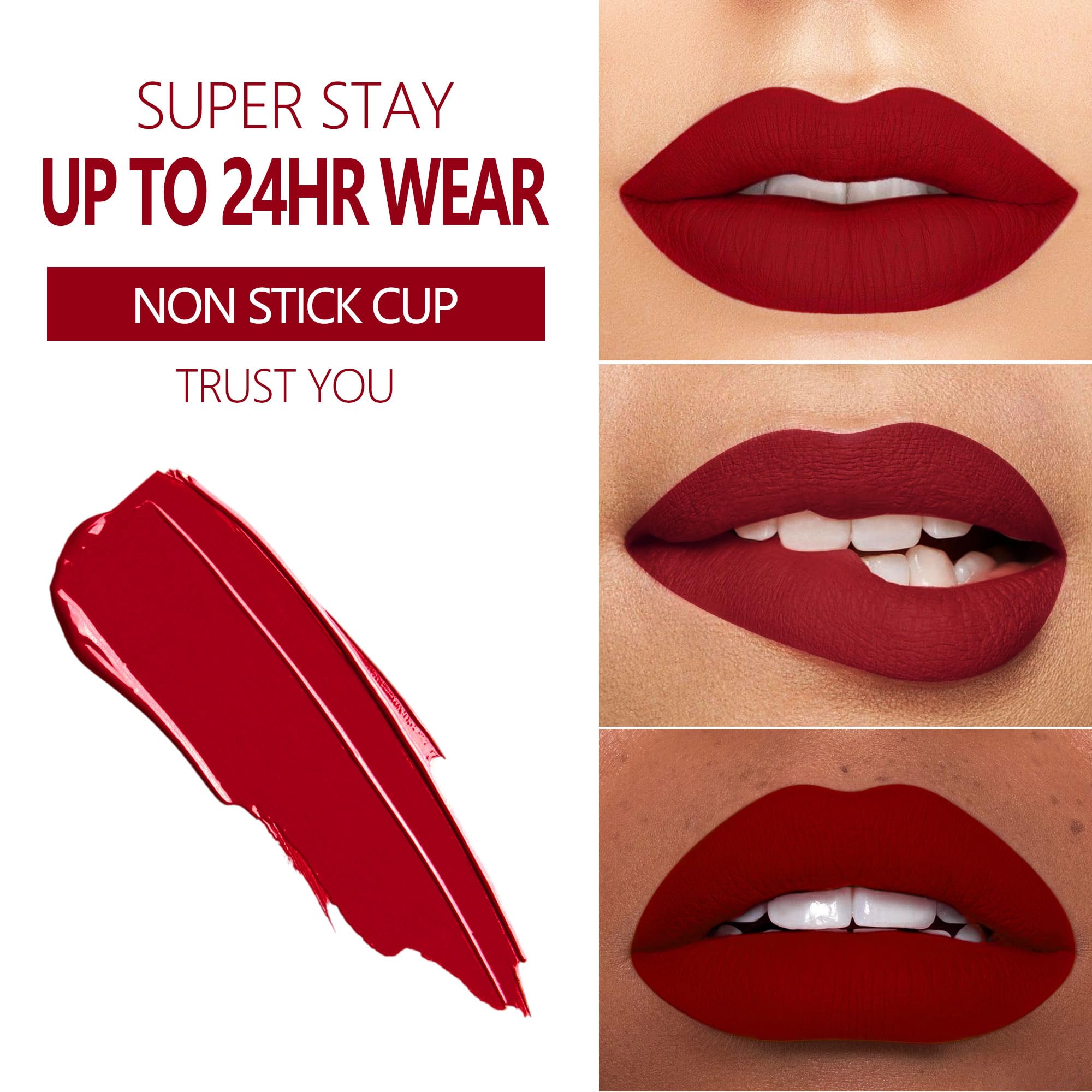 MAKI YIKA 3Pcs Matte Liquid Lipstick Set Red Purple Pink Lipstick Long Lasting