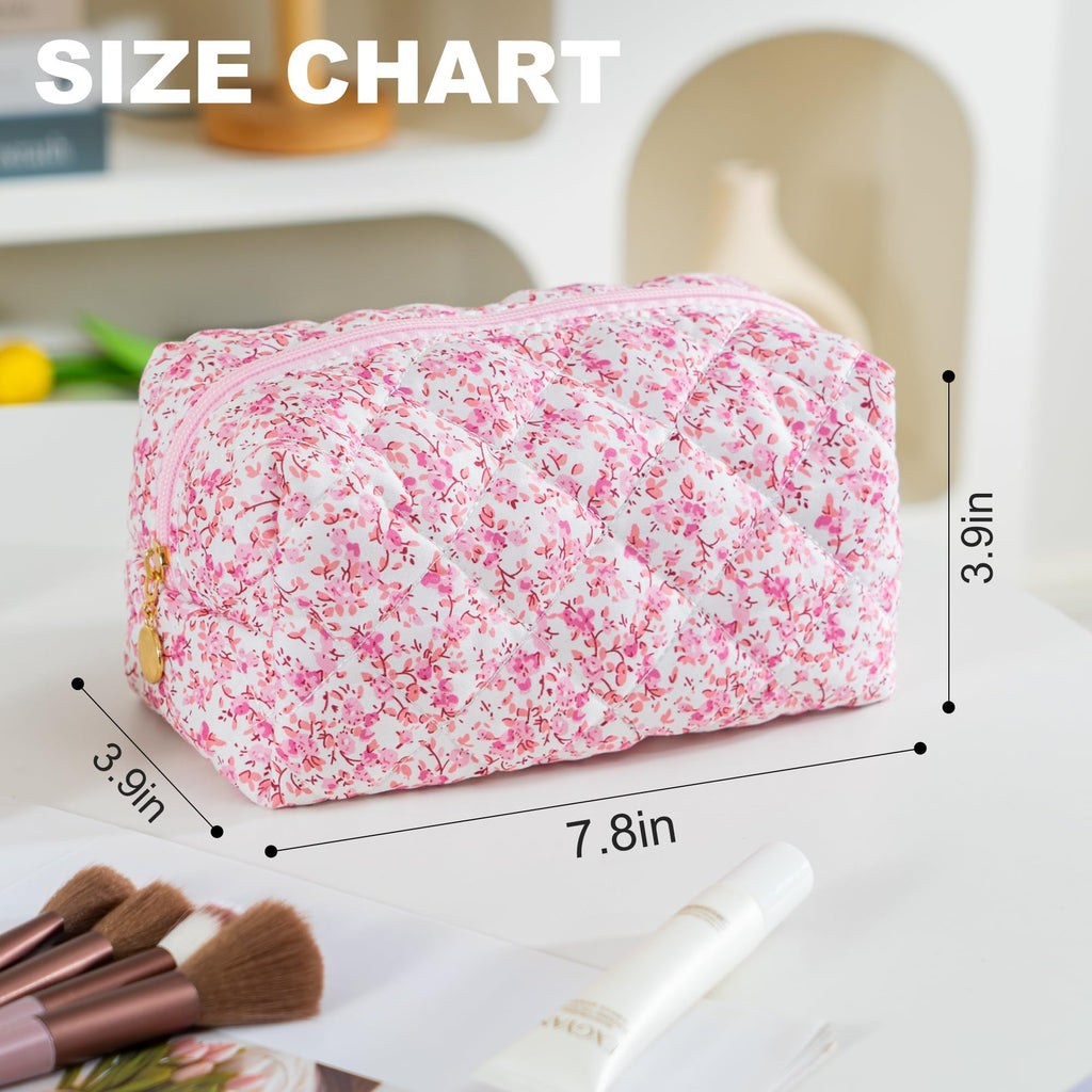 UUYUUY Makeup Bag Travel Toiletry Bag for Women, Small Cosmetic Bags Cute Quilted Cotton Makeup Pouch for Purse Emergency Bag Pencil Case Accessory Bag, Baby Pink