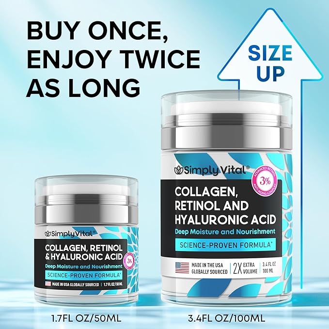 Anti-Aging Face Moisturizer with Retinol, Collagen & Hyaluronic Acid - Moisturizer Face Cream for Women & Men - Visibly Firming & Hydrating Neck Cream - Day & Night Skin Care - 3.4 fl oz