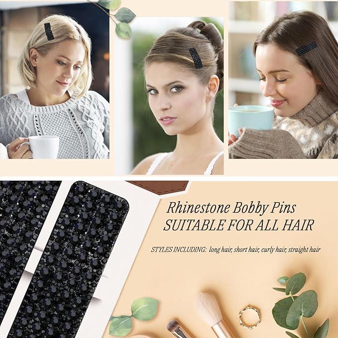 Kanprincess Rhinestone Hair Clips 2-Pack, Sparkly Barrettes for Women Girls