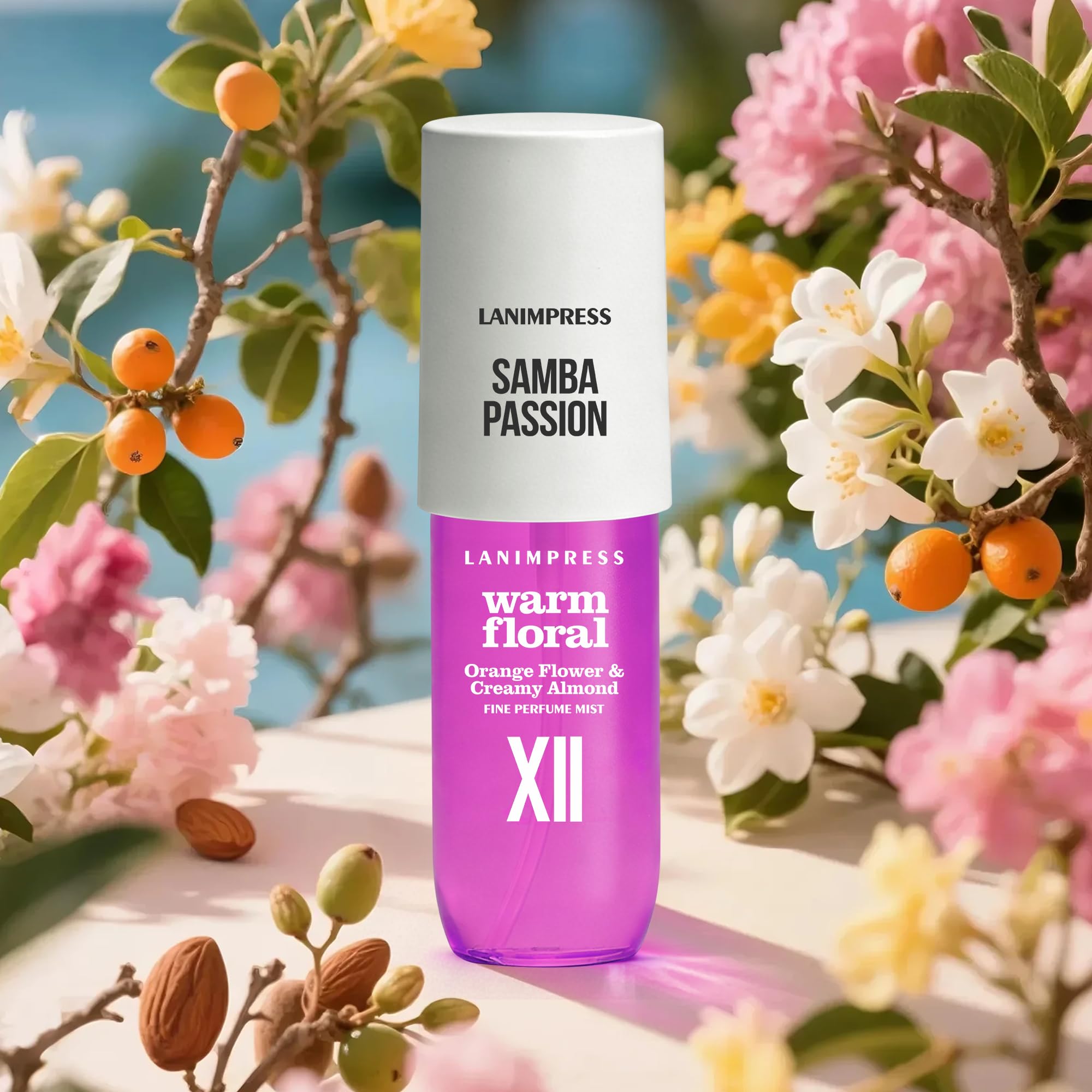 LANIMPRESS 3 FL OZ Hair Mist and Body Spray, Eau De Parfum for Women,Travel Size Fragrance,Creamy Aroma Perfume No.12,Sweet Smells,Warm Floral Scent– With Notes of Orange Flower, Creamy Almond