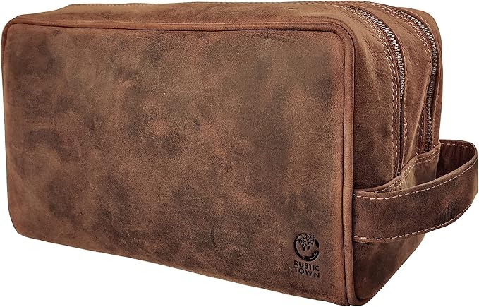 Leather Travel Toiletry Bag for Men, Full Grain Cosmetic Dopp Kit Organizer