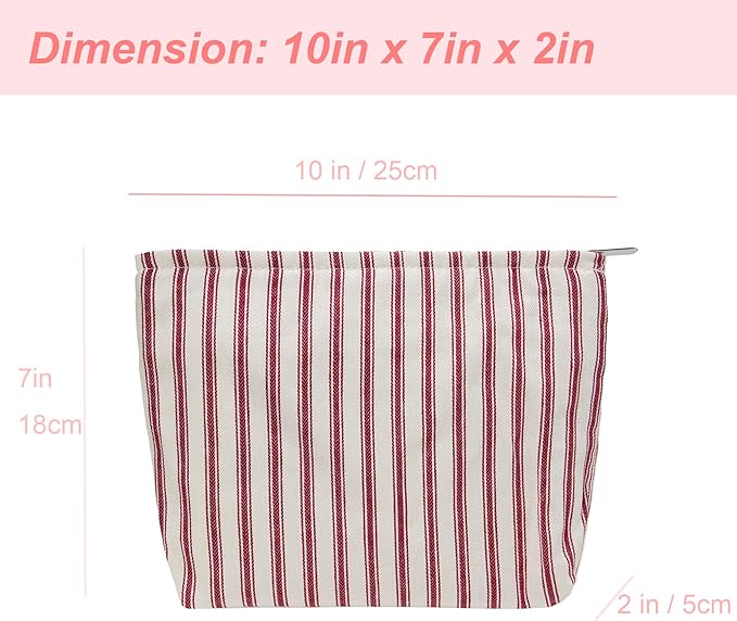 Flat Makeup Bag for Women,Zipper Cosmetic Pouch Purse,Vintage Stripe Red