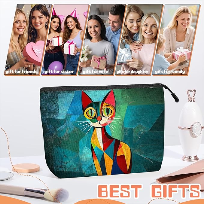 Scribesense Cosmetic Bags Travel Makeup Toilet Case Waterproof Pouch for Women Girls 6.7X9.45inches - Beautiful Color - Block Kitty
