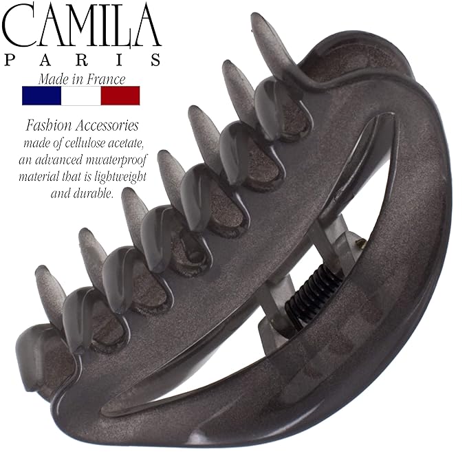 Camila Paris CP3080 French Hair Clip for Women, Small Gray, Girls Hair Claw Clips Jaw Fashion Durable Styling Hair Accessories for Women, Strong Hold No Slip Grip, Made in France