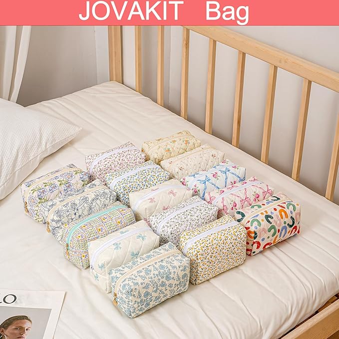 JOVAKIT Square Makeup Bag Cute Cosmetic Bag for Women, Floral Coquette Aesthetic Toiletry Bag, Zipper Make Up Pouch, Travel Make Up Organizer Bag (Yellow Floral)