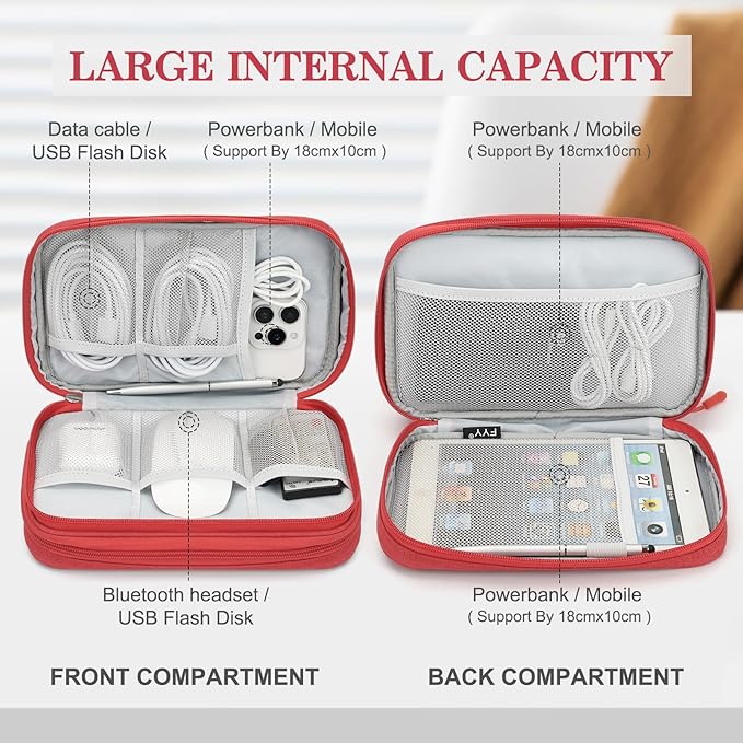 FYY Electronic Organizer, Travel Tech Pouch Bag, Large, Red