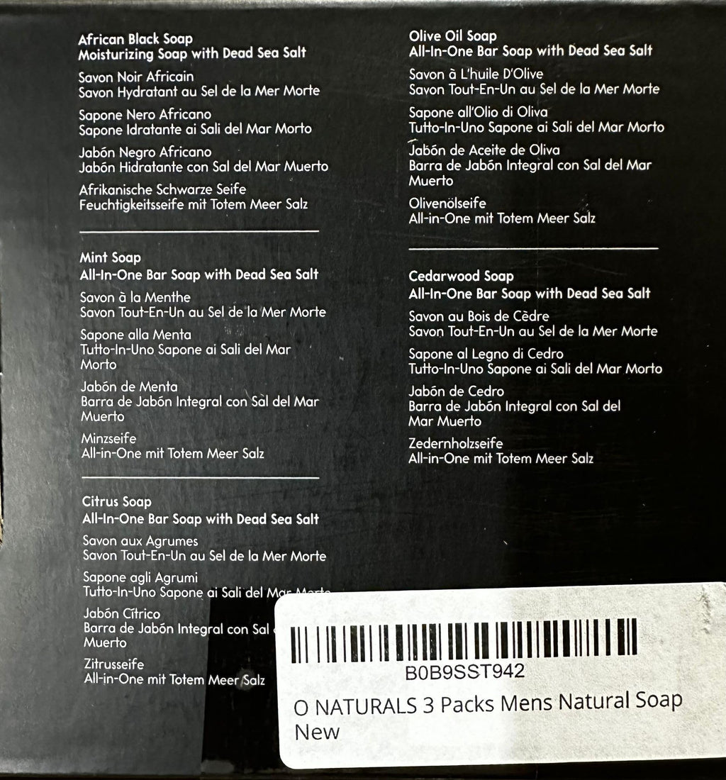 O NATURALS Bar Soap for Men - 3-Pcs Mens Soap Bar - Natural Soap - Mens Bar Soap - Men Soap - Natural Soap for Men - Organic Men's Soap Bars - Exfoliating Soap Bar - Citrus, Olive & Cedarwood