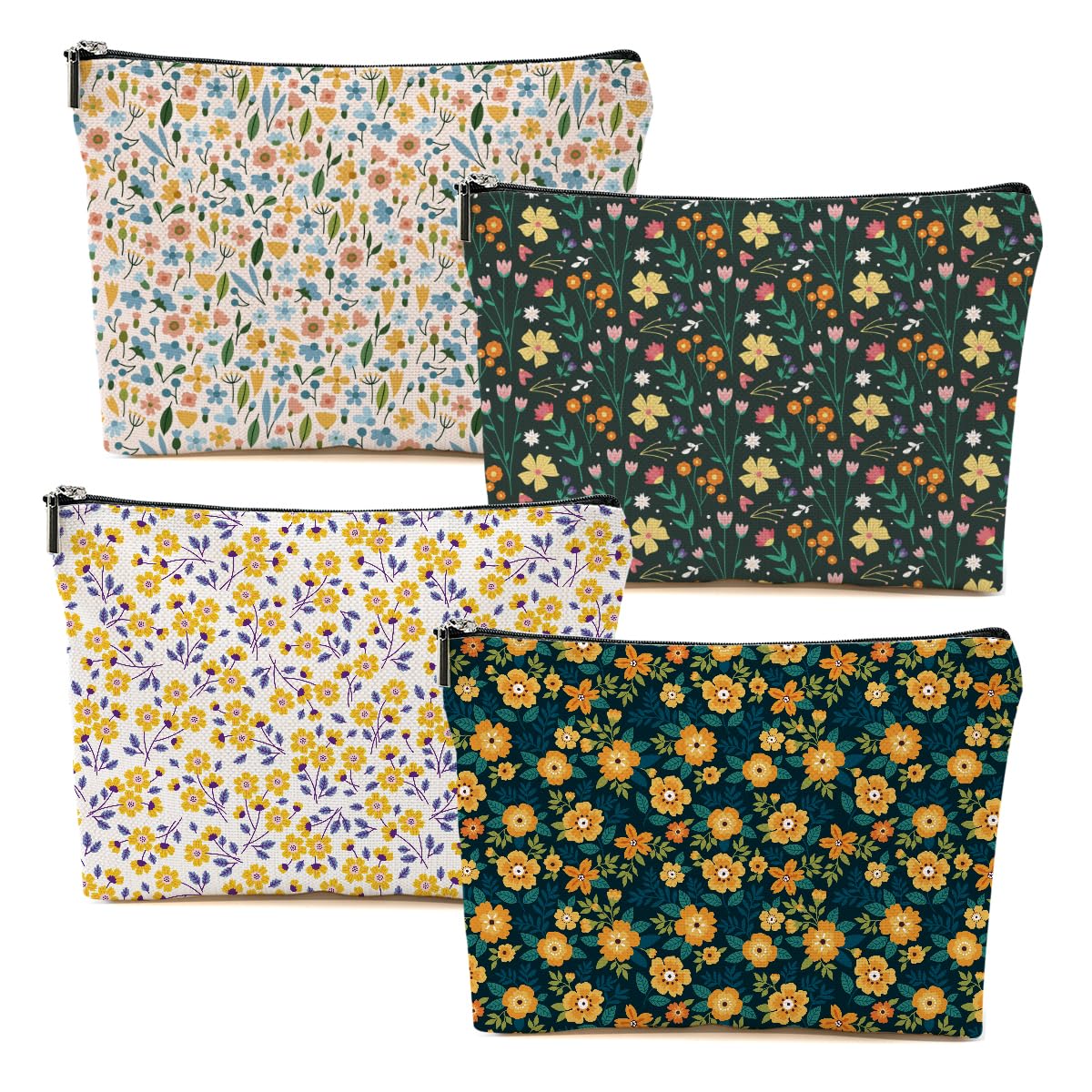 4 Packs Cute Flowers Makeup Bag, Friend Friendship Gifts for Women Girls