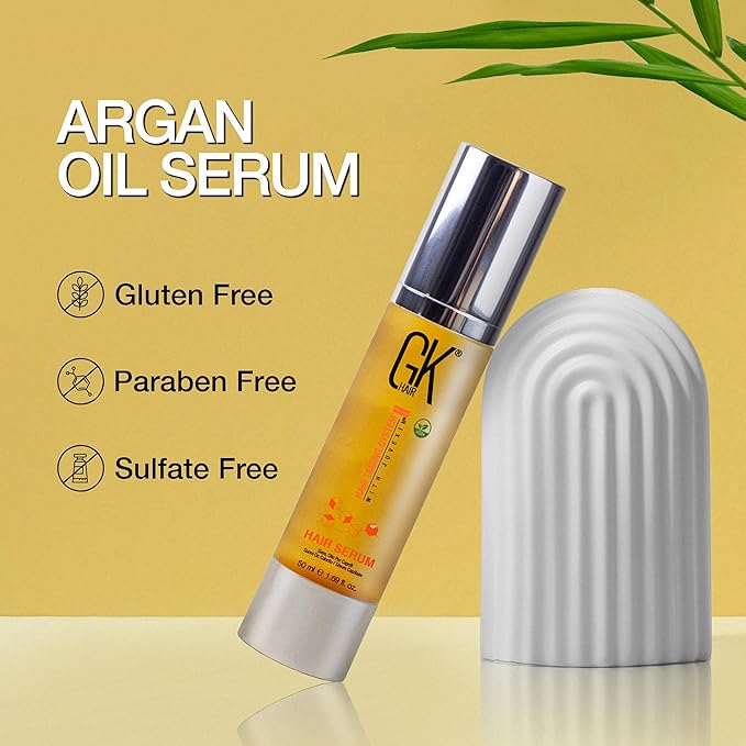 GK HAIR - Hair Oil Serum 1.69 Oz - Smooth Frizz Control & Shine Enhancement - Dry, Frizzy, Damaged & Dull Hair - Argan Oil Hair Serum with Plant Based Protein and Natural Silicones Lightweight Finish