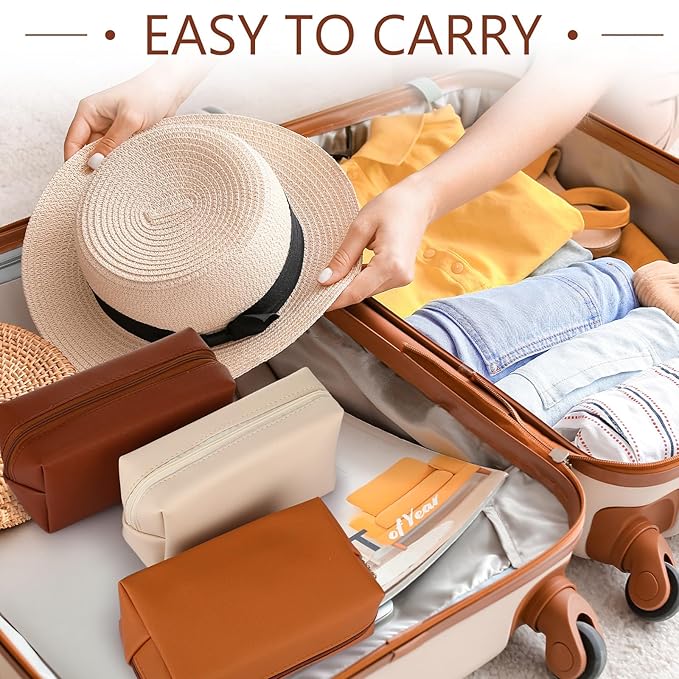 Sanwuta 9 Pcs Makeup Bags Bulk Bridesmaid Proposal Gifts Cosmetic Bags Preppy PU Leather Double Zipper Toiletry Pouch Portable Travel Organizer Case for Women Bachelorette Gift(Brown Series)