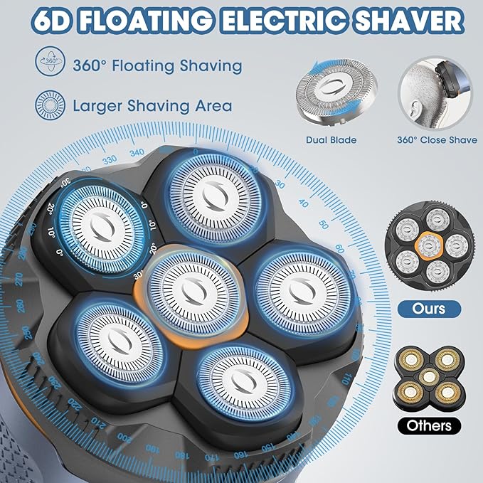 Pro Hair Clippers for Men,Hair Clippers+T-Blade Trimmer+Electric Shaver+Nose Hair Trimmer +6D Electric Head Shaver Set,5 in 1 Cordless Barber Hair Cutting Kit LCD Display Gifts