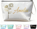 Bliver Personalized Makeup Bag Initial&Birth Flower Custom Small Travel Cosmetic Bag with Name Cute Makeup Bag for Women Girls
