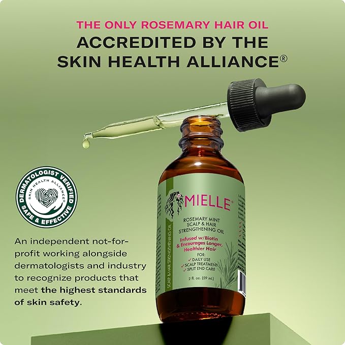 Mielle Organics Rosemary & Mint Hair Oil - Strengthening Biotin Oil Infused Frizzy & Damaged Hair Care - Split Ends & Dry Scalp Treatment to Support Longer, Healthier Strands, 2 Ounce