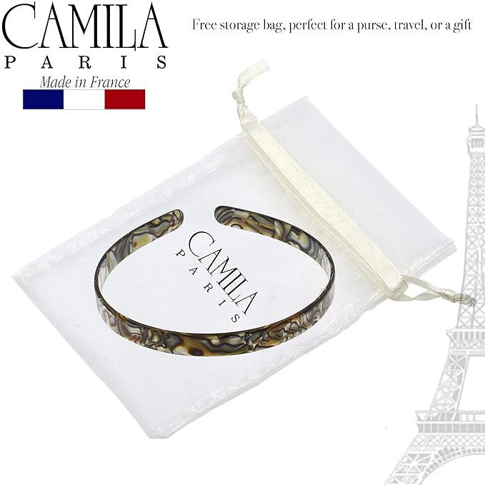 Camila Paris CP2005 French Headband for Women, Handmade Onyx, Strong Hold Grip Women's Hair Band, Ligth and Very Flexible, No Slip Durable Styling Girls Hair Accessories, Made in France