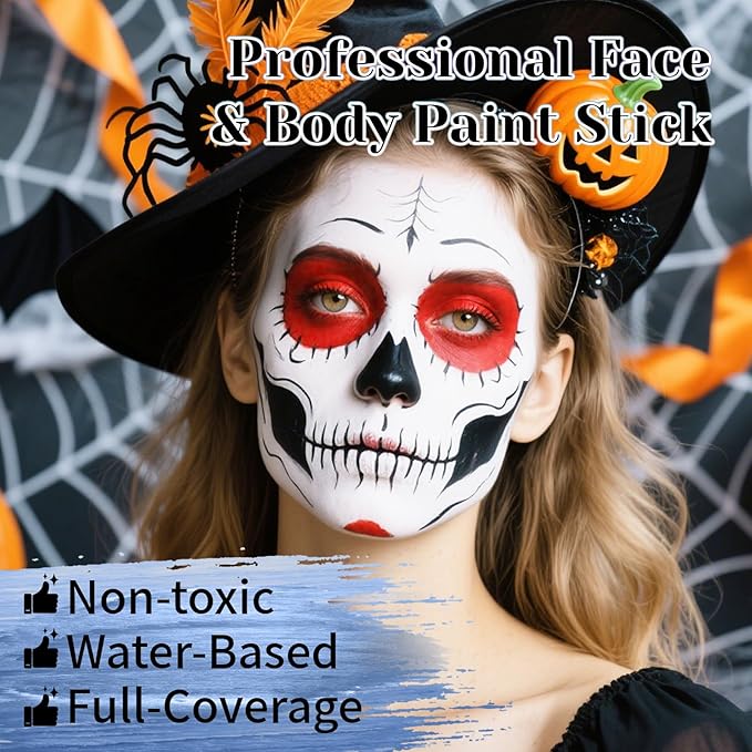 YBUETE Black White Red Face Body Paint Stick Set for Halloween Cosplay SFX