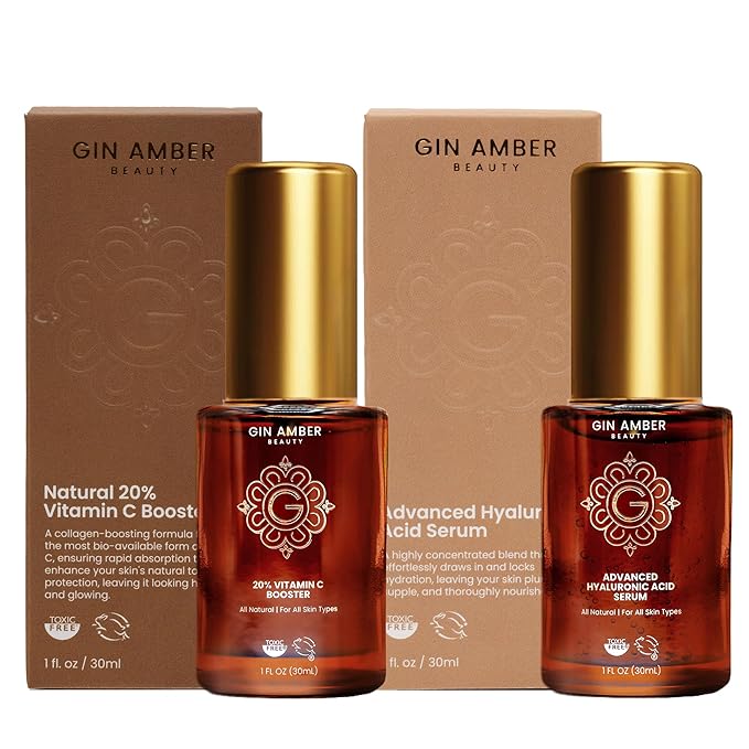 Gin Amber Beauty Vitamin C, Hyaluronic, Peptide & Niacinamide Serums 4 Pack