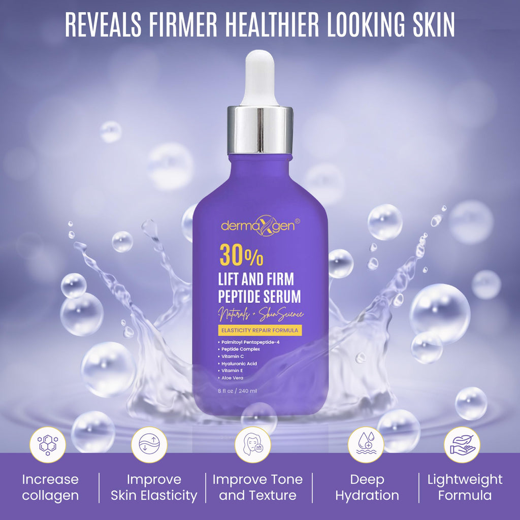 Dermaxgen Lift & Firm 30% Peptide Serum for Face – Anti-Aging Serum with Vitamin C, E, Matrixyl 3000, Aloe Vera & Hyaluronic Acid – Multi-Peptide Formula to Lift, Firm & Rejuvenate Skin (8 fl oz)
