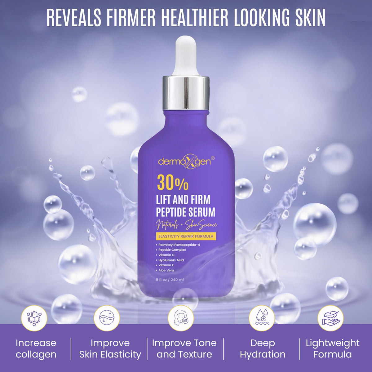 Dermaxgen Lift & Firm 30% Peptide Serum for Face – Anti-Aging Serum with Vitamin C, E, Matrixyl 3000, Aloe Vera & Hyaluronic Acid – Multi-Peptide Formula to Lift, Firm & Rejuvenate Skin (8 fl oz)