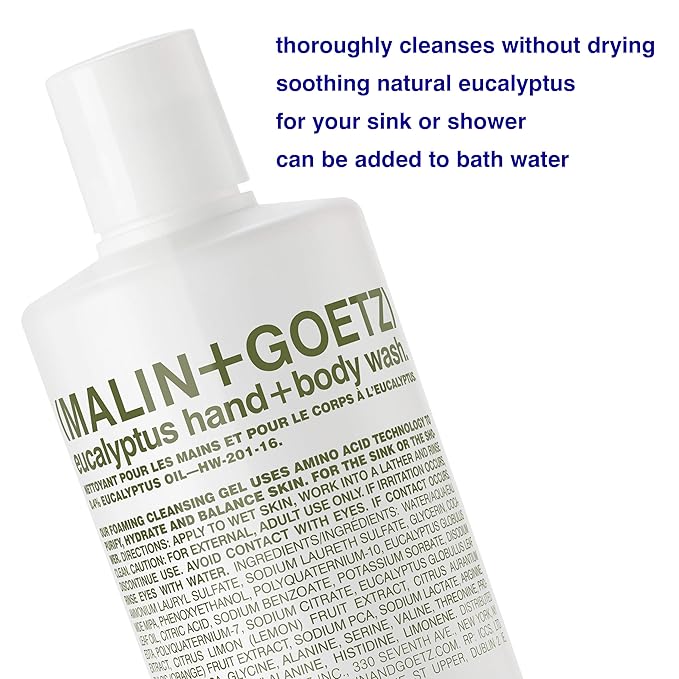 MALIN+GOETZ Hand + Body Wash | Gentle Foaming Cleanser with Botanical Extracts and Amino Acids | Hydrating, pH-Balanced, Unisex Scent | Vegan & Cruelty-Free (Eucalyptus, 16 Fl Oz)