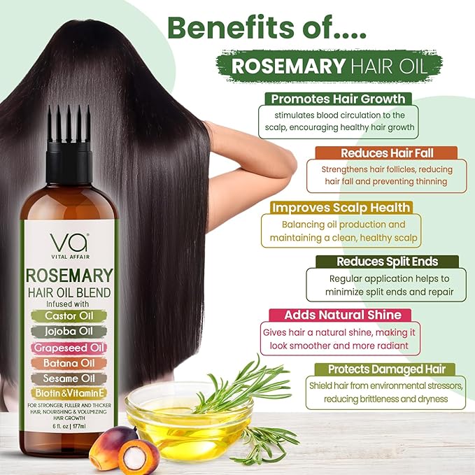 Blend Of Pure Rosemary Oil For Hair Growth 6 Fl Oz With Castor, Batana Oil