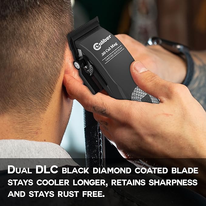 Caliber Pro -.50 Cal Limited Edition Clipper - Long Lasting 8+ Hours of Power - Ultra Low Noise Technology - Rechargeable Powerful Battery - Easy Zero Gap Cut - Hair Grooming Tool for Men (Black)