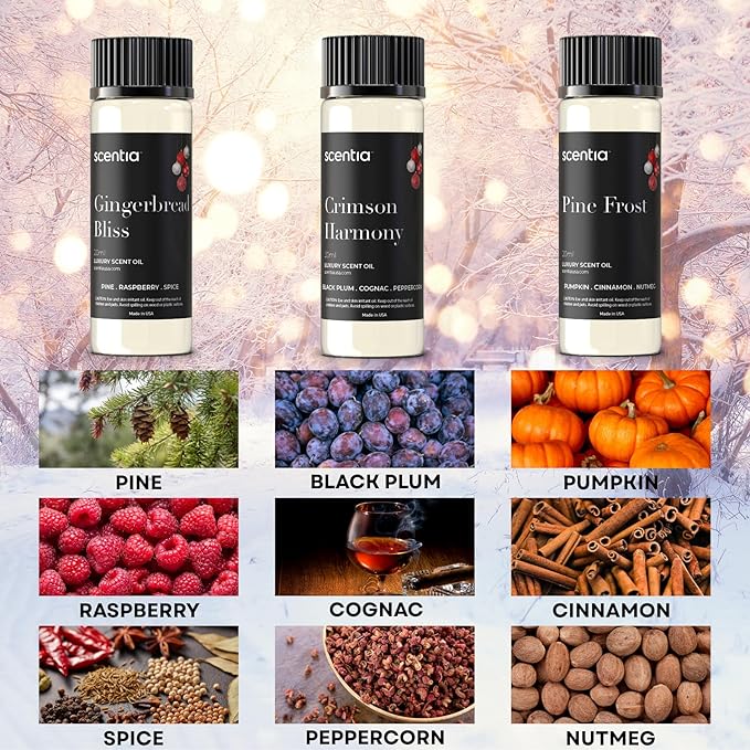 Scentia Cozy Pine Gingerbread Fragrance Oil Collection – Long Lasting Aromatherapy Diffuser Oil for Candles, Home & DIY Bakery Scents 3x20ml Discovery Set – (Perfect for Winter & Holiday)