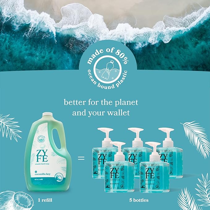 ZYFE Foaming Hand Soap Refills – 64oz Foam Soap Refill Bottle, Natural Moisturizing Handwash with Essential Oils, Biodegradable Liquid Cleanser, Eco Friendly Bottle