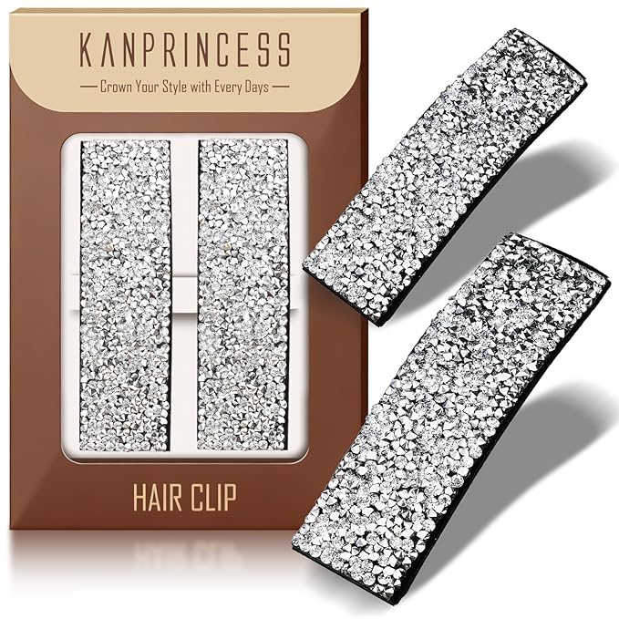 Kanprincess Rhinestone and Crystal Hair Clips 2-Pack, Sparkly Barrettes & Elegant Bling Accessories for Women & Girls(Set14)