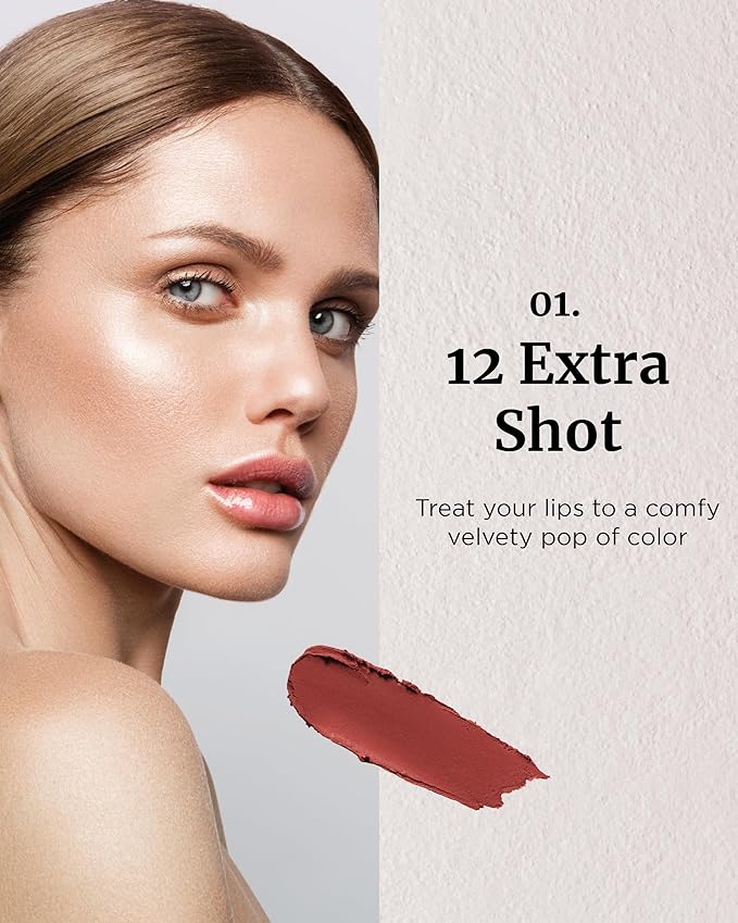 VDL Lip Stain Comfort Slip Lipstick 12, Extra Shot - Lightweight, Matte, Smooth Lipstick for Effortless Comfort. Vibrant and Long-Lasting Lip Color (0.09 oz) | Korean Makeup