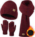 LOROME Winter Beanie Hat Gloves Scarf, Cashmere Hat Gloves Scarf Set Women