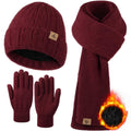 LOROME Winter Beanie Hat Gloves Scarf, Cashmere Hat Gloves Scarf Set Women