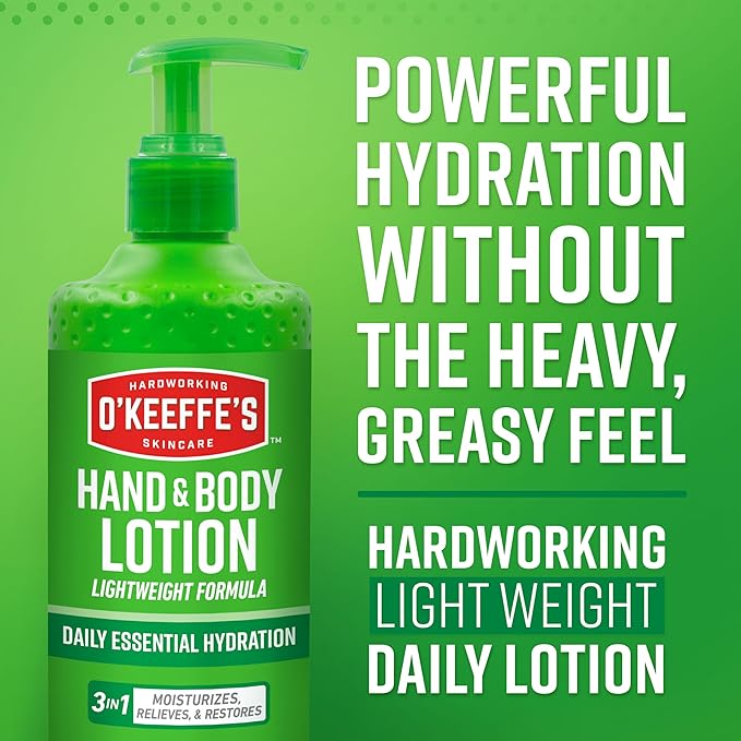 O’Keeffe’s Hardworking Body Lotion, Deep Hydration for Extremely Dry & Cracked Skin, 12 oz Pump (2 Pack), Fragrance-Free & Hypoallergenic, Non-Greasy Fast-Absorbing Formula