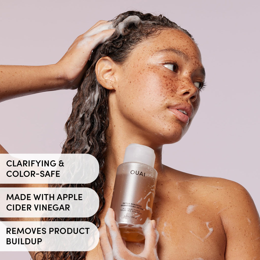 OUAI Detox Shampoo - Clarifying Shampoo for Build Up, Dirt, Oil, Product and Hard Water - Apple Cider Vinegar & Keratin for Clean, Refreshed Hair - Sulfate-Free Hair Care (16 oz)