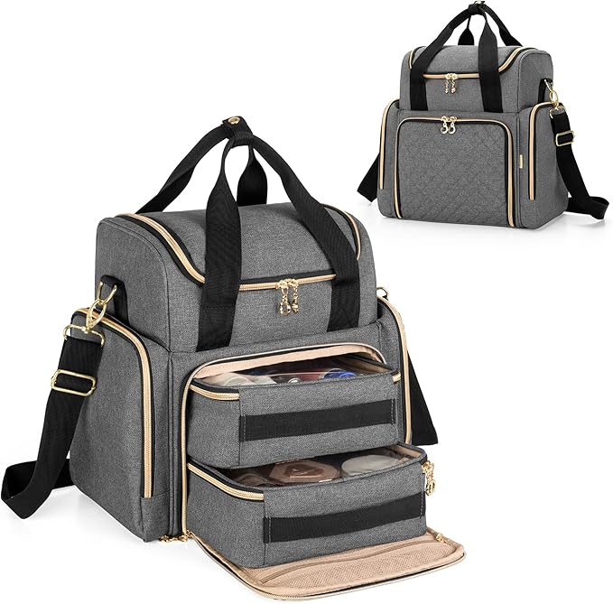 LUXJA Travel Makeup Bag with 2 Removable Makeup Cases, Gray